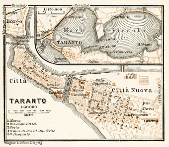 Taranto, city map. Environs of Taranto map, 1912