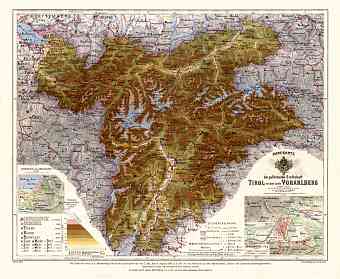 Vorarlberg in Tyrol (Tirol), region map, 1899