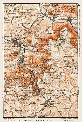 Map of the environs of Reutlingen, 1909