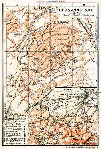 Hermannstadt (Sibiu), city map. Environs of Hermannstadt map, 1911