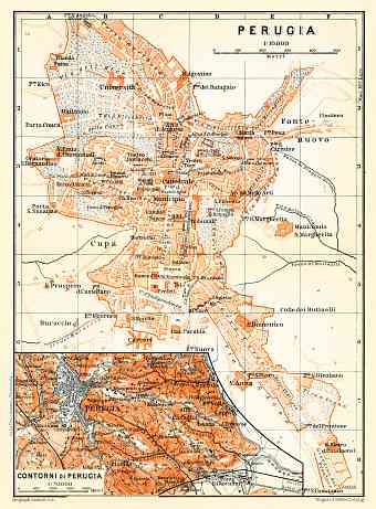 Perugia city map, Perugia environs map, 1898