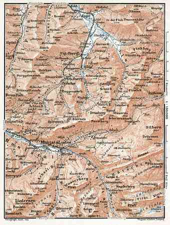 Muota Valley (Muotatal) environs, Pragel Pass and Sihl Valley (Sihltal) map, 1909