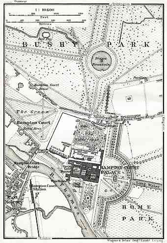 Hampton Court Palace and Bushy Park map, 1909