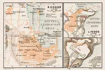 Rhodes town plan. With Lindos plan (inset), 1914