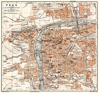 Prag (Prague, Praha), city map (names in Czech), 1911