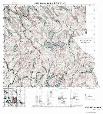 Kjasnjaselkja. Käsnäselkä, Suuri-Latvajärvi. Topografikartta 512208, 512211. Topographic map from 1940