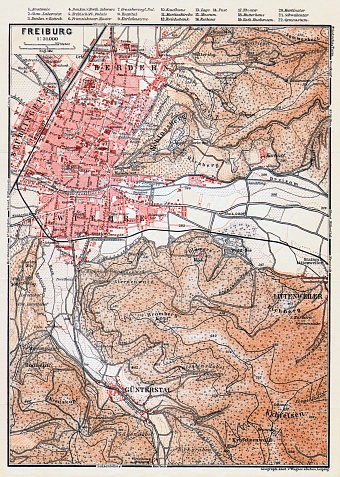 Freiburg (im Breisgau) and environs map, 1906