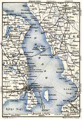 Copenhagen (Kjöbenhavn, København) and its farther vicinities´ map, 1901