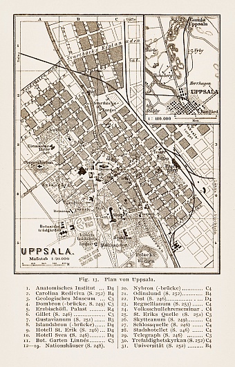 Uppsala (Upsala) city map, 1899