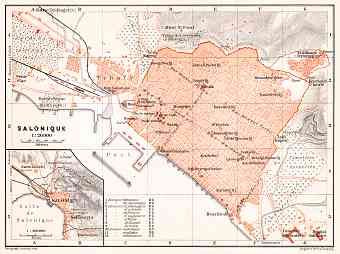 Thessaloniki (Θεσσαλονίκη, Selanik) city map, 1905. Environs of Thessaloniki