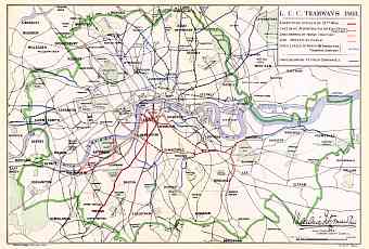 London County Council Tramway network map, 1904