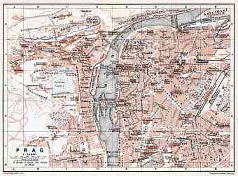 Prague (Prag, Praha) city map (names in German), 1910