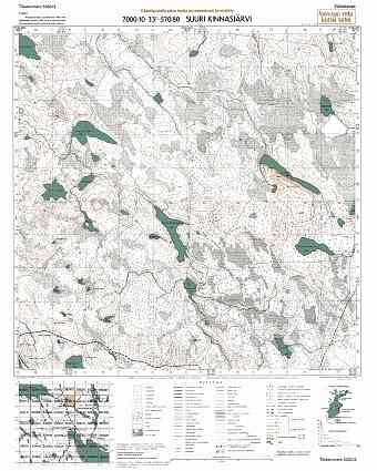 Bolšoje Kindasozero Lake. Suuri Kinnasjärvi. Topografikartta 533312. Topographic map from 1943