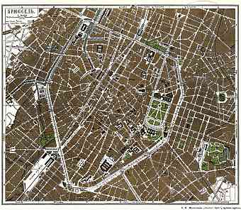 Brussels (Брюссель, Brussel, Bruxelles), city map (Legend in Russian), 1900