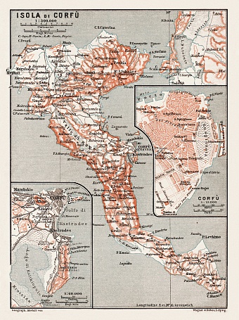 Corfu, town plan (along with the map of the Isle of Corfu), 1908