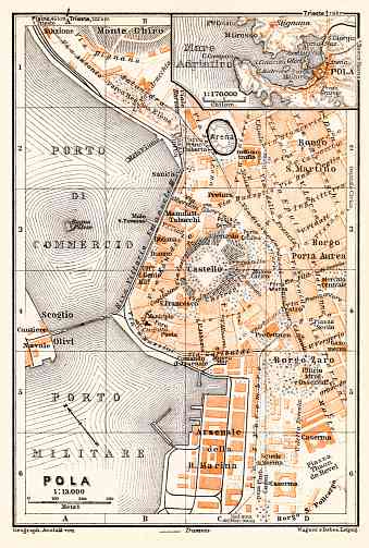 Pola (Pula) city map and environs map, 1929