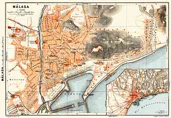 Málaga, city map. Environs of Málaga, 1929