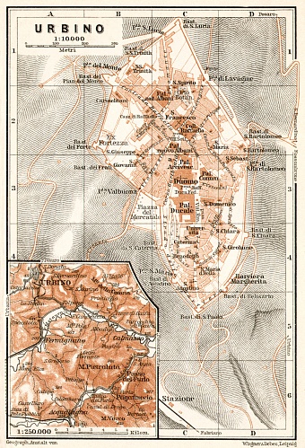 Urbino town plan. Environs of Urbino map, 1909