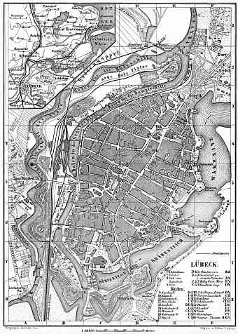 Lübeck, city map. Environs of Lübeck map, 1887