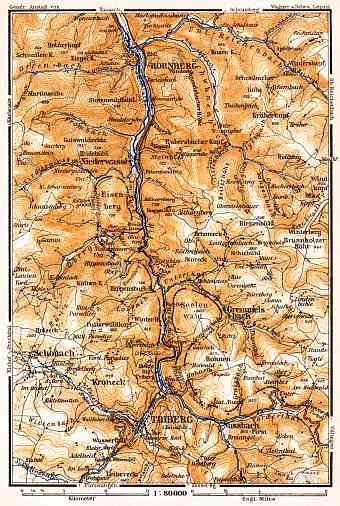 Schwarzwald (the Black Forest) map: from Hornberg to Triberg, 1905