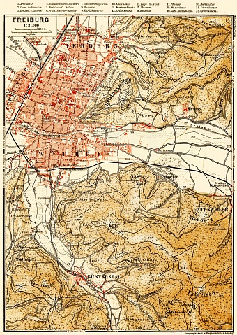 Freiburg and environs map, 1908