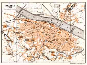 Saragossa (Zaragoza) city map, 1929