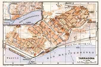 Tarragona, city map. Environs of Tarragona map, 1929