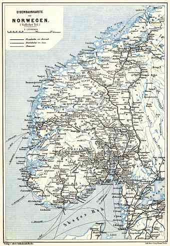 Norway, southern part. Railway network map, 1913