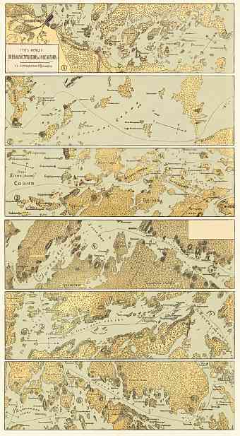 Map of the lake system route between Nyslot (Savonlinna) and Willmanstrand (Lappeenranta), 1913