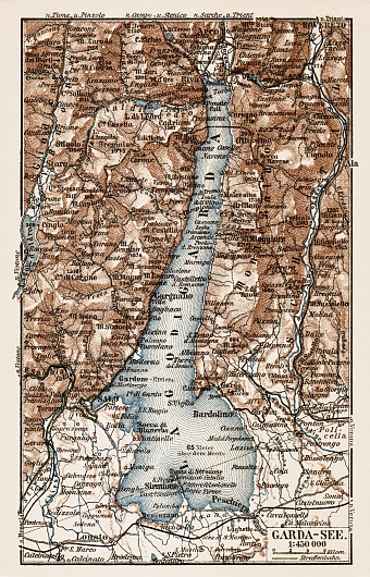 Map of the Garda Lake (Lago di Garda) environs, 1913