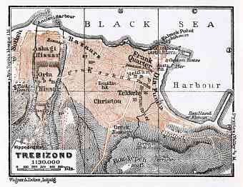 Trapezunt (طربزون, Trabzon, Trebizond) city map, 1911