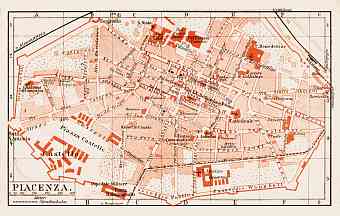 Piacenza (Placentia) city map, 1903