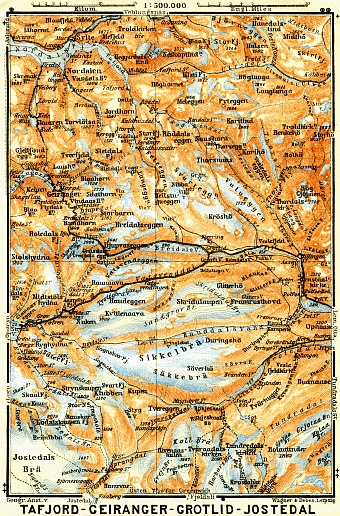 Tafjord - Geiranger - Grotlid - Jostedal route map, 1910