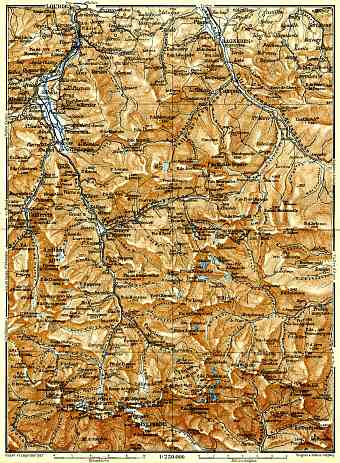 St. Sauveur, Barèges and Gavarnie map, 1886