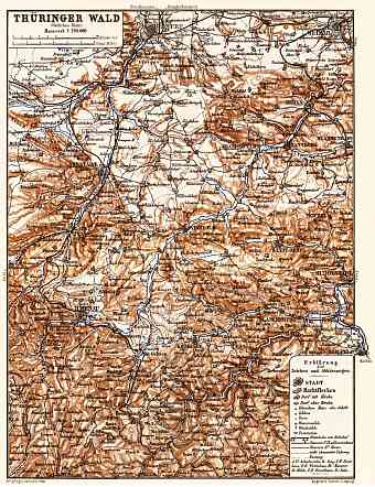 Thuringian Forest (Der Thüringer Wald) map, 1887. Eastern part