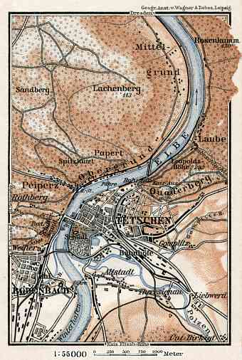 Tetschen (Děčín) and environs map, 1910