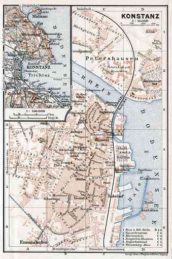 Konstanz (Constance) city map, 1909