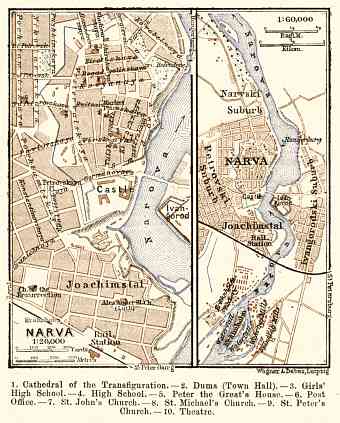 Narva city map, 1914 (with Ivangorod map)