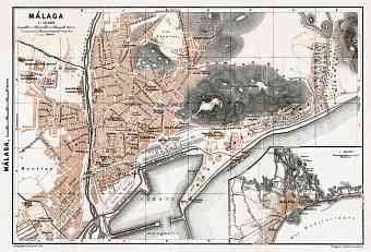 Málaga, city map. Environs of Málaga, 1913