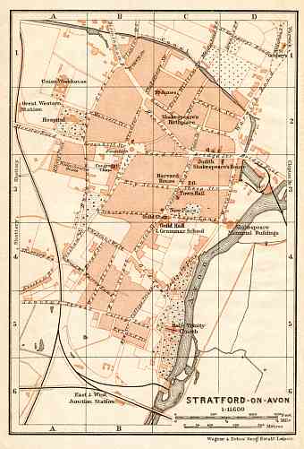 Stratford-upon-Avon city map, 1906