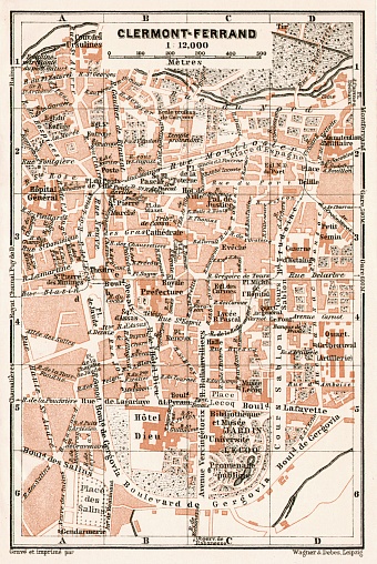 Clermont-Ferrand city map, 1902