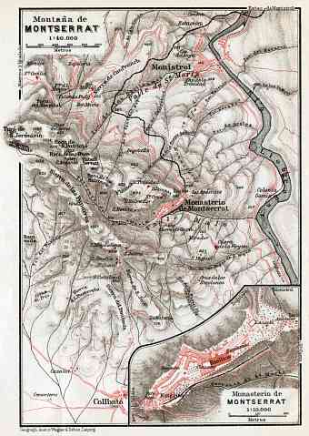 Montserrat Mountain and Monastery (Santa Maria de Montserrat) map, 1913