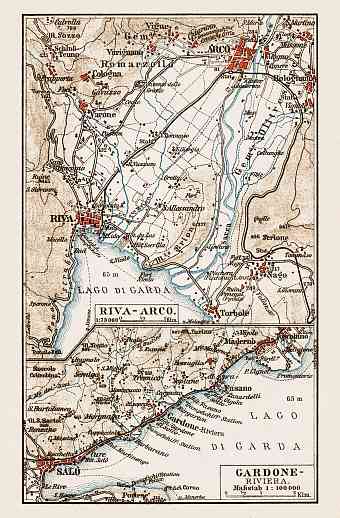 Riva - Arco and Gardone Riviera region map, 1903