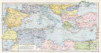 Portugal on the map of the countries of the Mediterranean, 1911