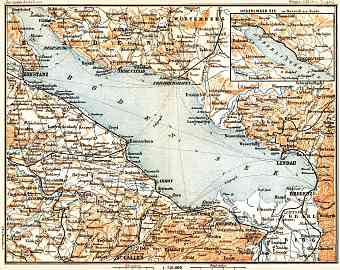 Map of the Vorarlberg environs of Bodensee (Lake Constance) with Lindau town plan, 1909