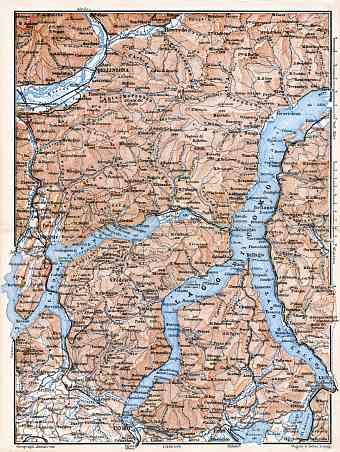 Southeast Switzerland on the map of Como and Lugano Lake environs, 1897