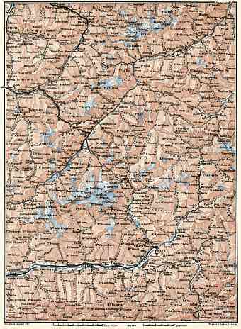 Swiss Graubünden on the map of Engadin Valley and Valtellina, 1909