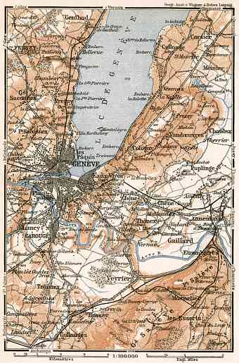 Romandy on the map of Geneva (Genf, Genève) and environs, 1902