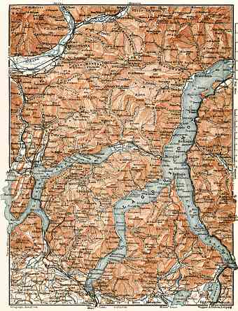 Southeast Switzerland on the map of Como and Lugano Lake environs, 1913