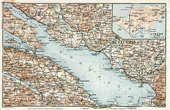 Map of the Bavarian and Baden-Württembergish environs of Bodensee (the Lake Constance) with Lindau town plan, 1909